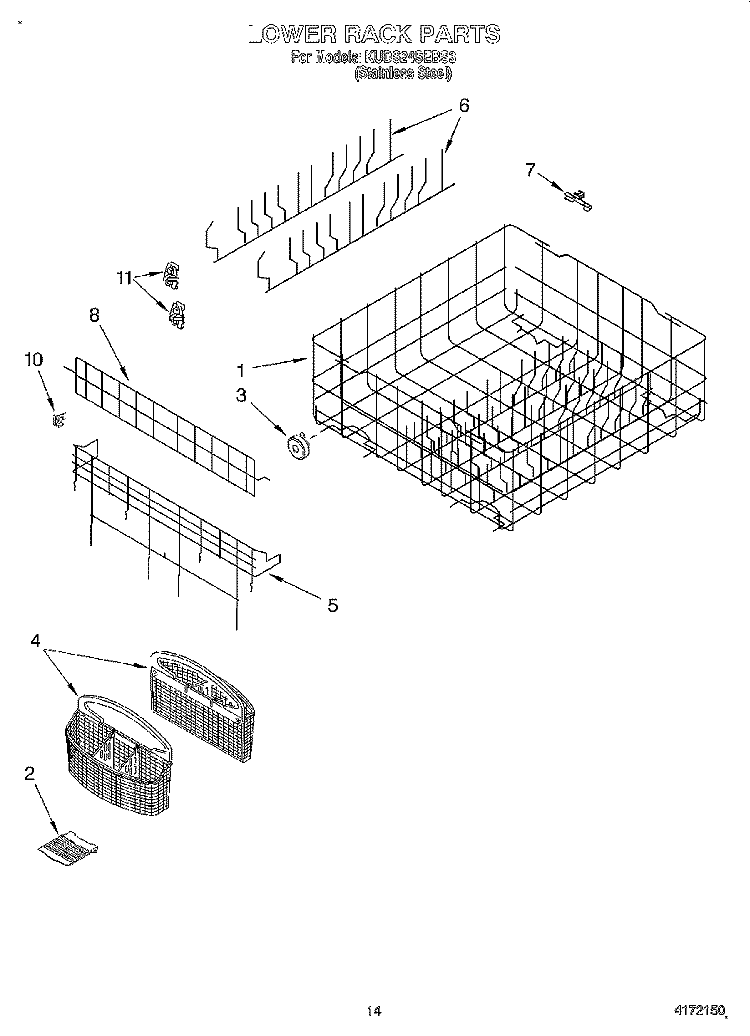 LOWER RACK Diagram and Parts List for KUDS24SEBS3  KitchenAid Dishwasher
