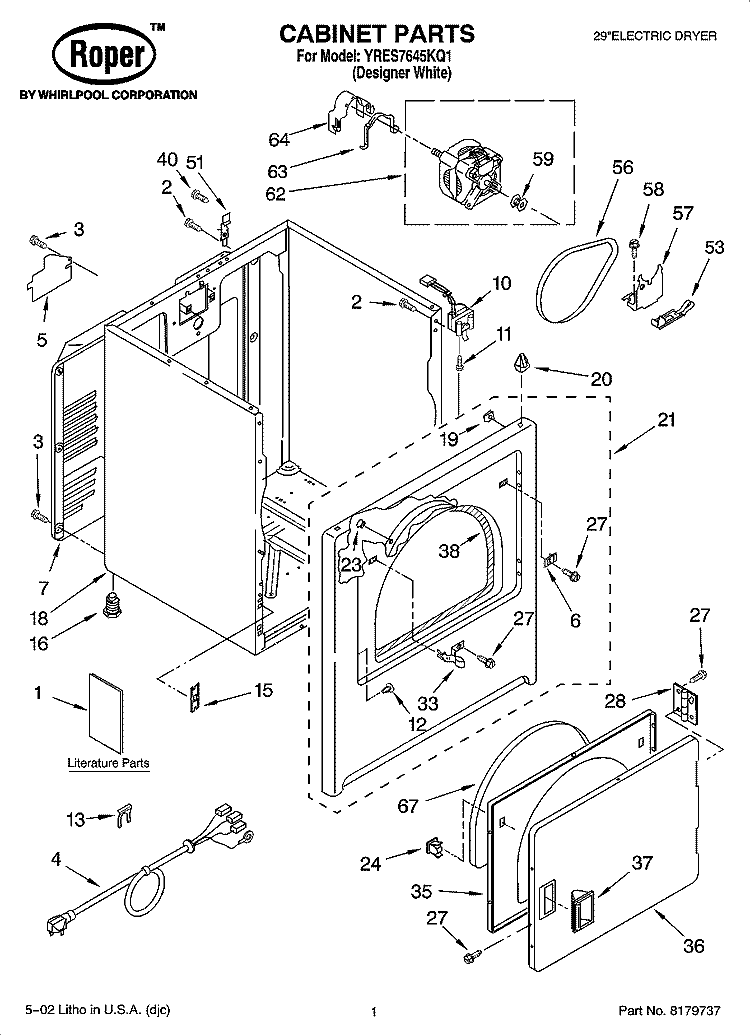 CABINET PARTS Diagram and Parts List for YRES7645KQ1  Roper Dryer