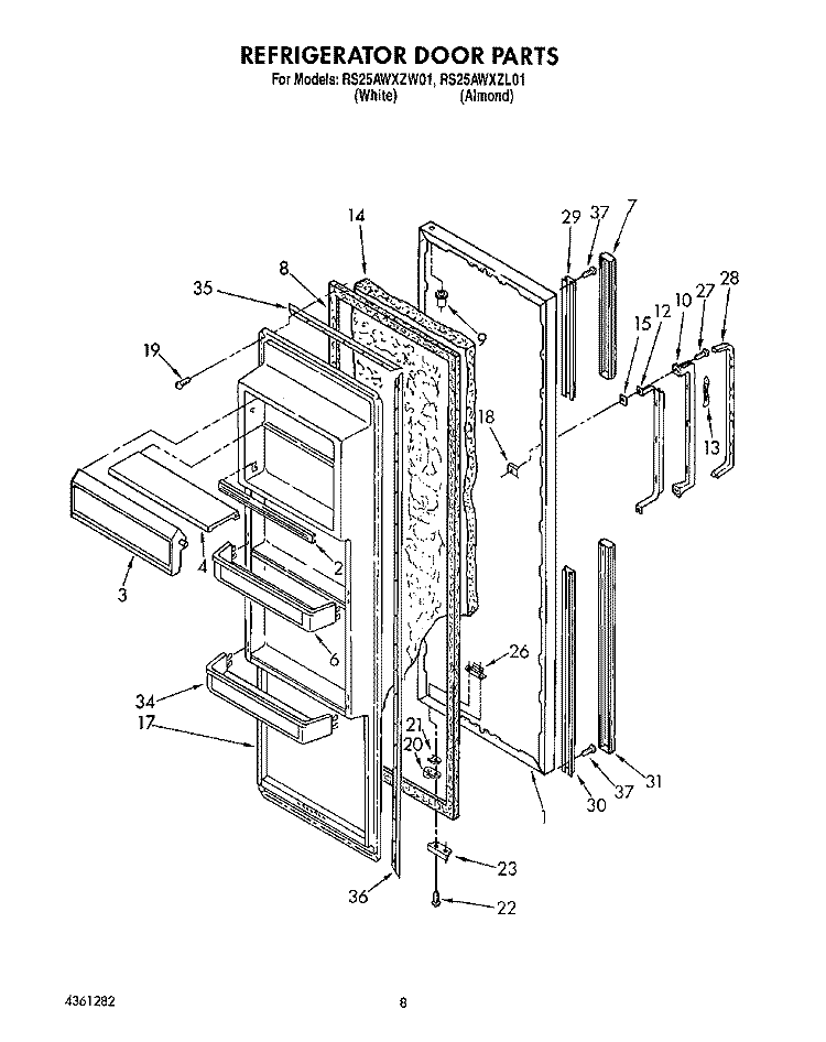REFRIGERATOR DOOR Diagram and Parts List for RS25AWXZW01  Whirlpool Refrigerator