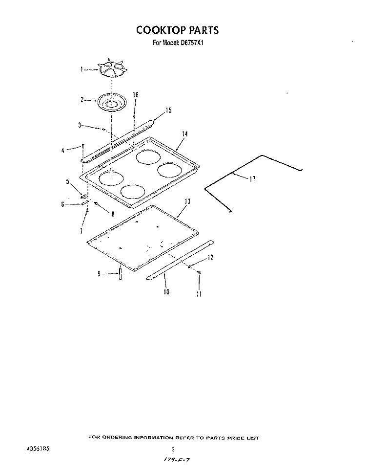 COOK TOP Diagram and Parts List for D6757^1  Whirlpool Range