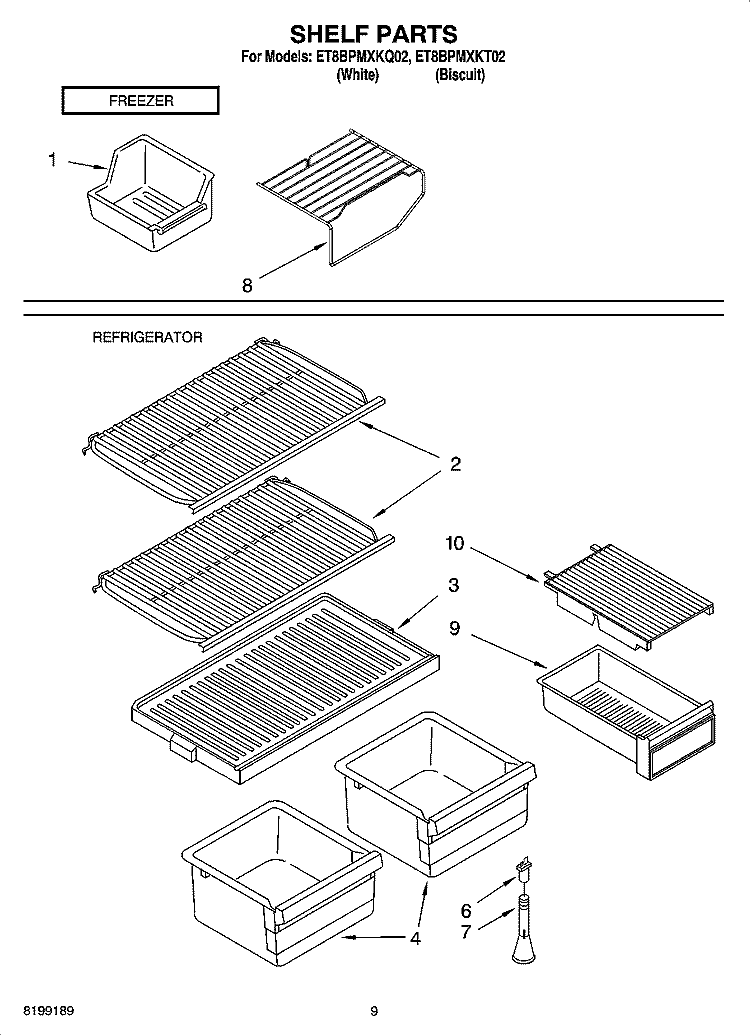 SHELF PARTS Diagram and Parts List for ET8BPMXKT02  Whirlpool Refrigerator