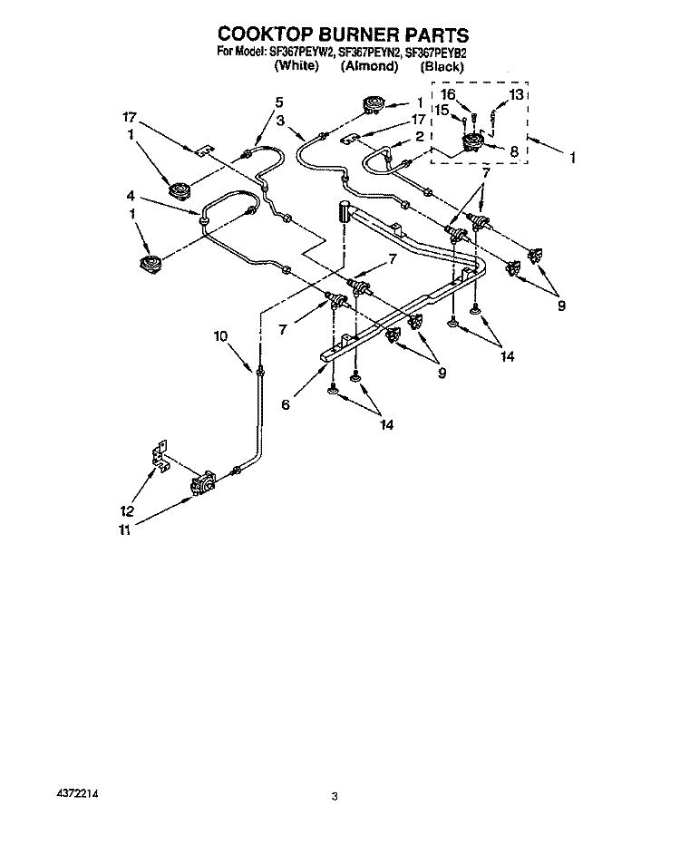 COOKTOP BURNER Diagram and Parts List for SF367PEYB2  Whirlpool Range