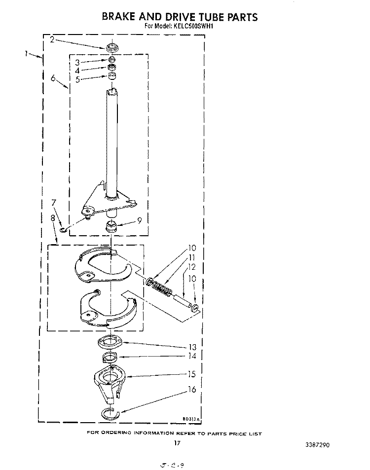 BRAKE AND DRIVE TUBE Diagram and Parts List for KELC500SWH1  KitchenAid Washer Dryer Combo