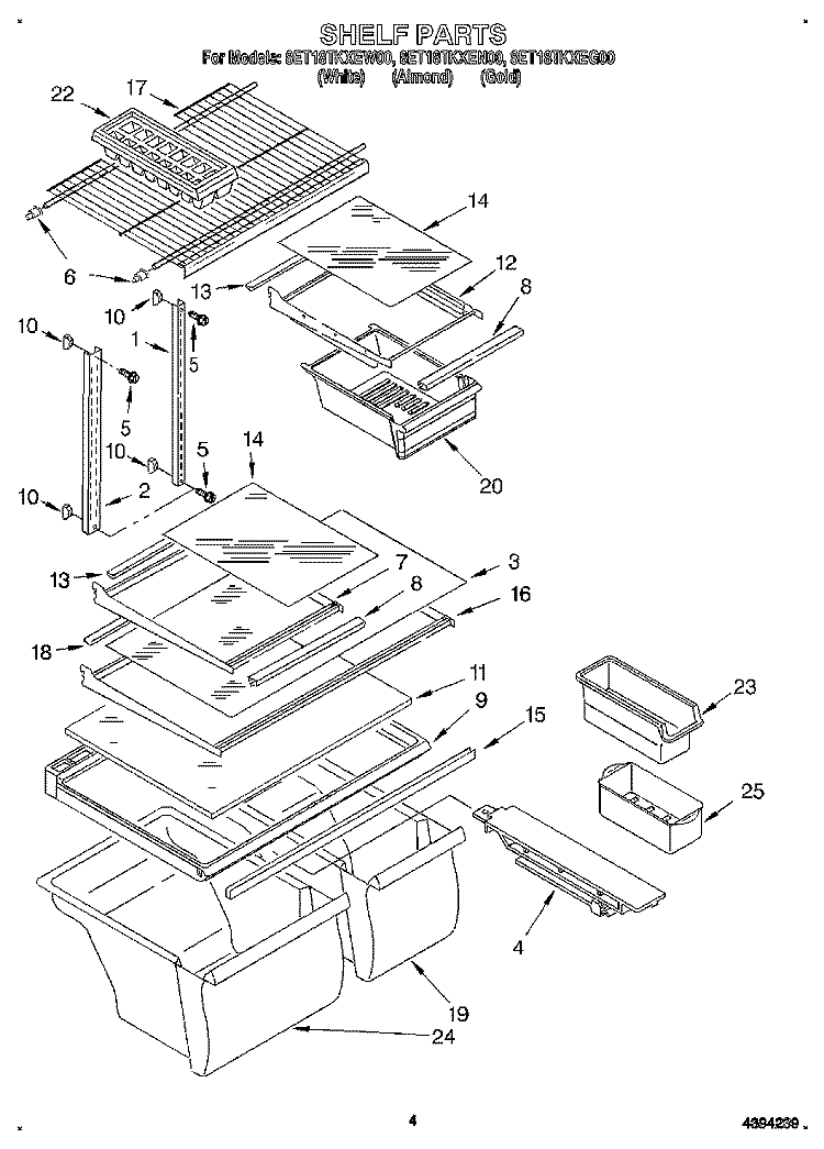 SHELF Diagram and Parts List for 8ET18TKXEG00  Whirlpool Refrigerator
