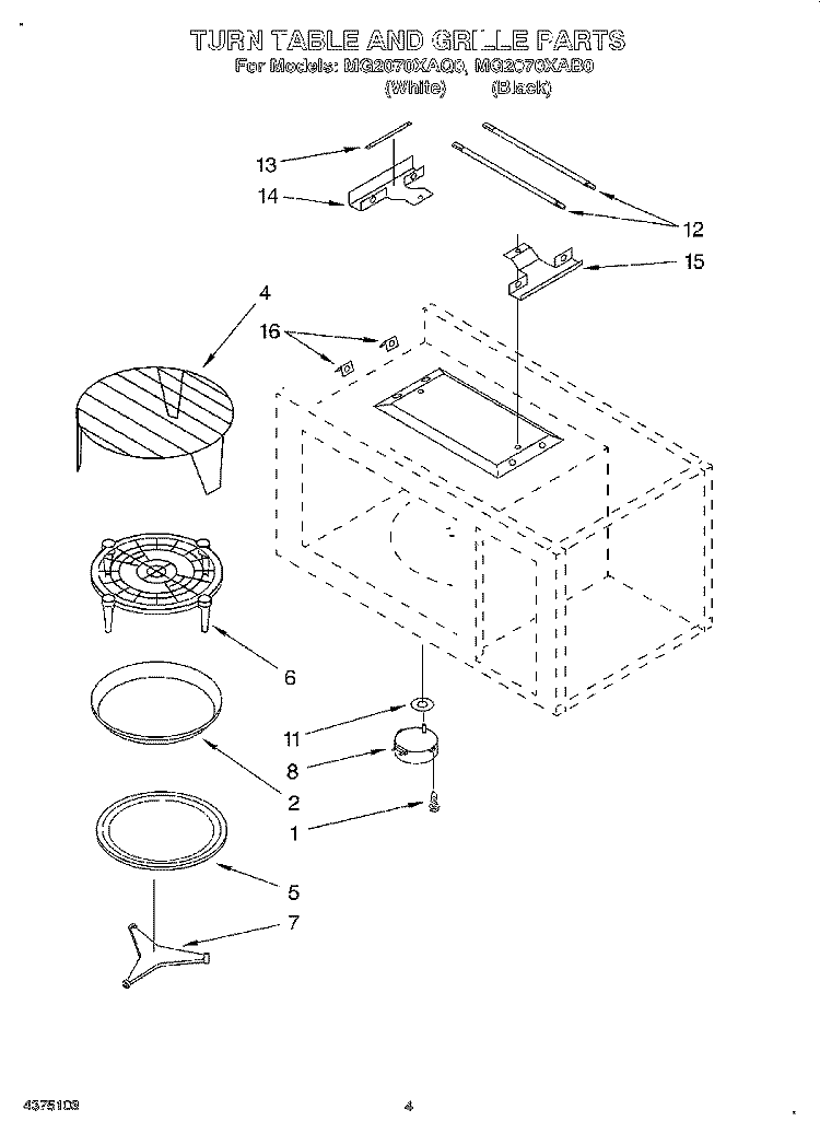 TURN TABLE AND GRILLE Diagram and Parts List for MG2070XAB0  Whirlpool Microwave