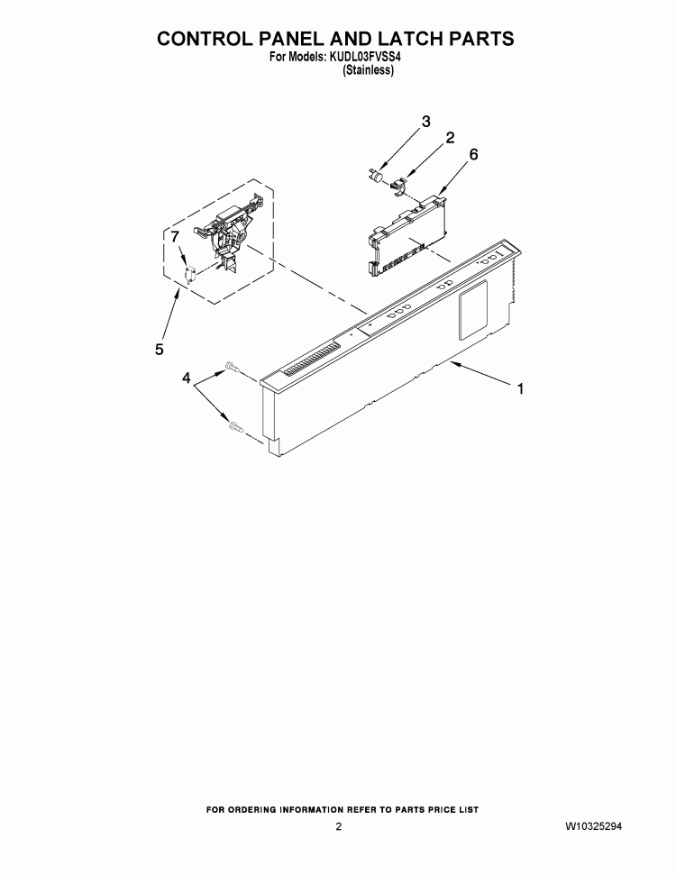 CONTROL PANEL AND LATCH PARTS Diagram and Parts List for KUDL03FVSS4  KitchenAid Dishwasher