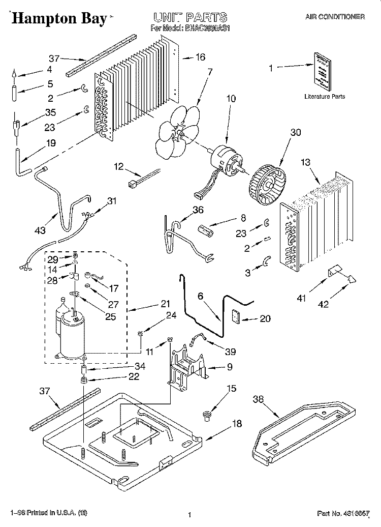 UNIT, LITERATURE Diagram and Parts List for BHAC0830AS1  Whirlpool Air Conditioner