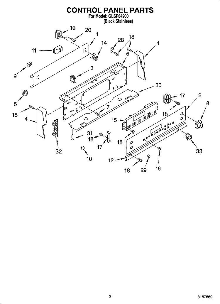 CONTROL PANEL PARTS Diagram and Parts List for GLSP84900  Whirlpool Range
