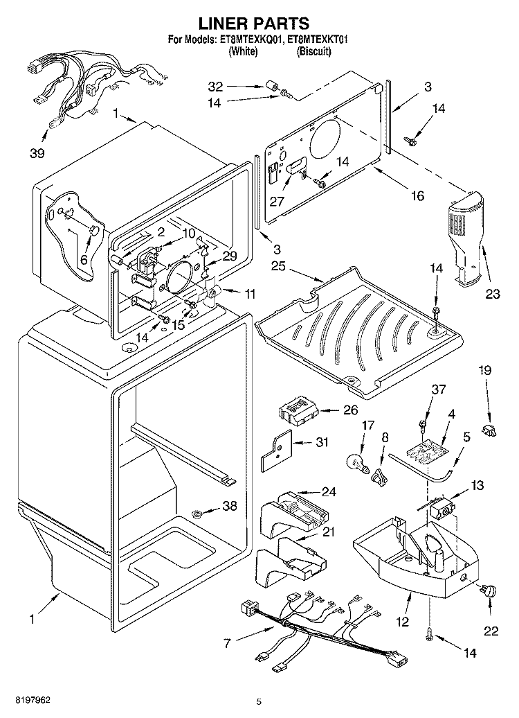 LINER Diagram and Parts List for ET8MTEXKQ01  Whirlpool Refrigerator