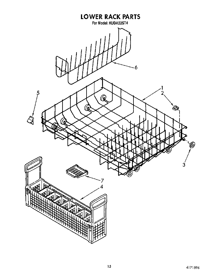 LOWER RACK Diagram and Parts List for KUDA22ST4  KitchenAid Dishwasher