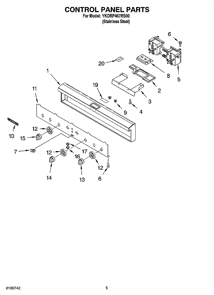 CONTROL PANEL PARTS Diagram and Parts List for YKDRP467RS00  KitchenAid Range