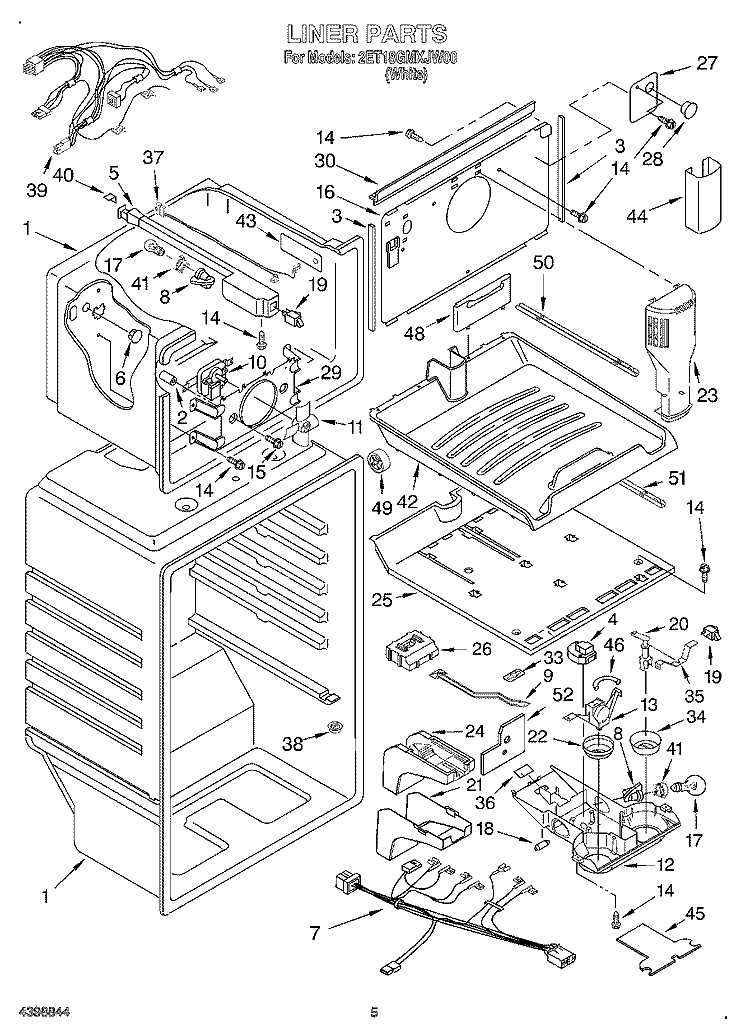 LINER Diagram and Parts List for 2ET18GMXJW00  Whirlpool Refrigerator