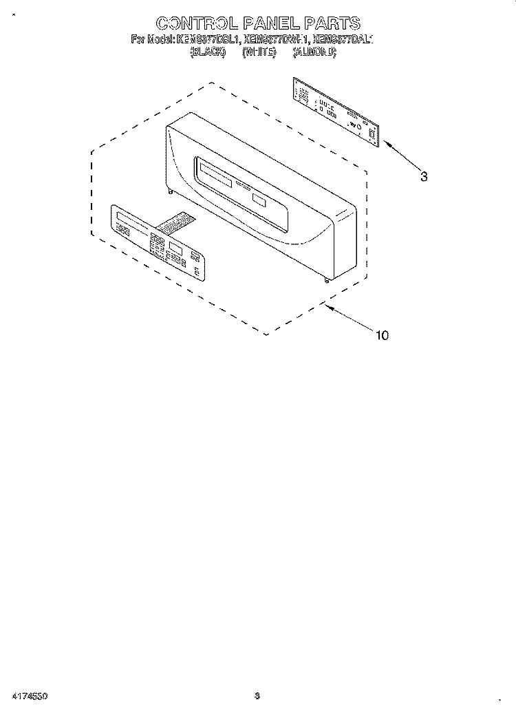 CONTROL PANEL, LITERATURE Diagram and Parts List for KEMS377DBL1  KitchenAid Microwave Oven Combo