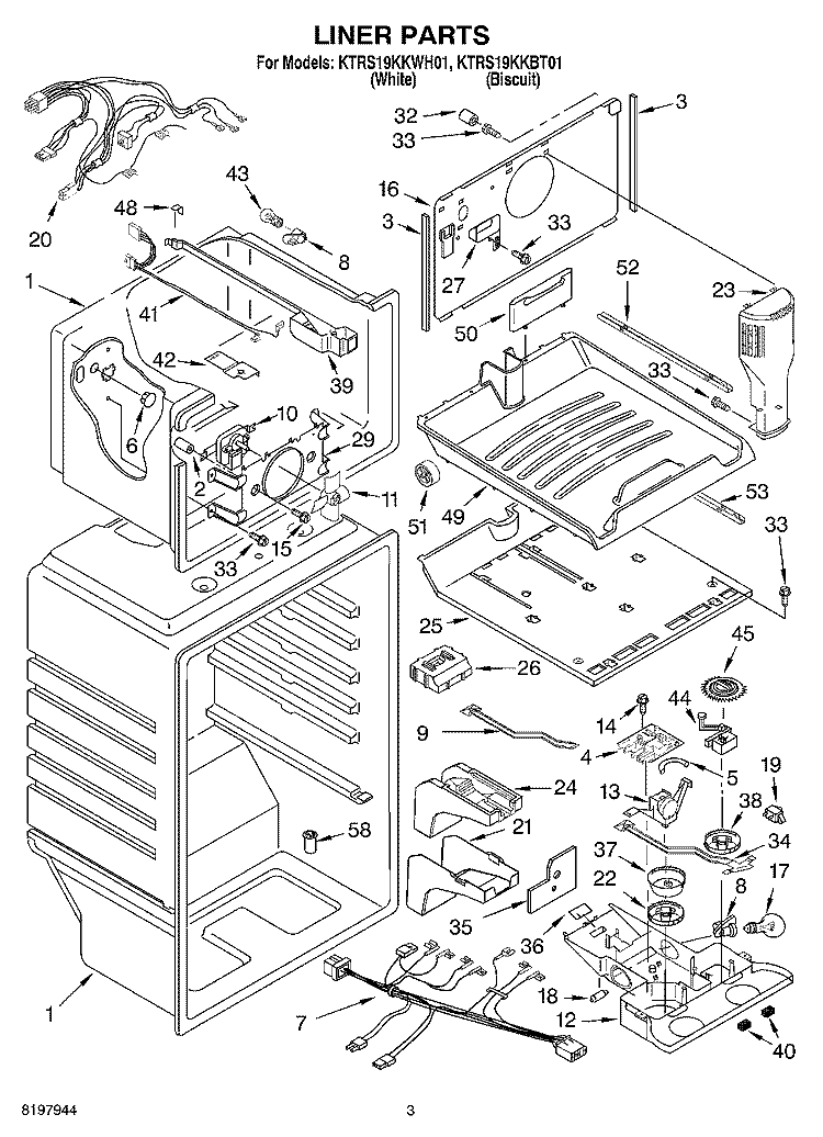 LINER Diagram and Parts List for KTRS19KKWH01  KitchenAid Refrigerator