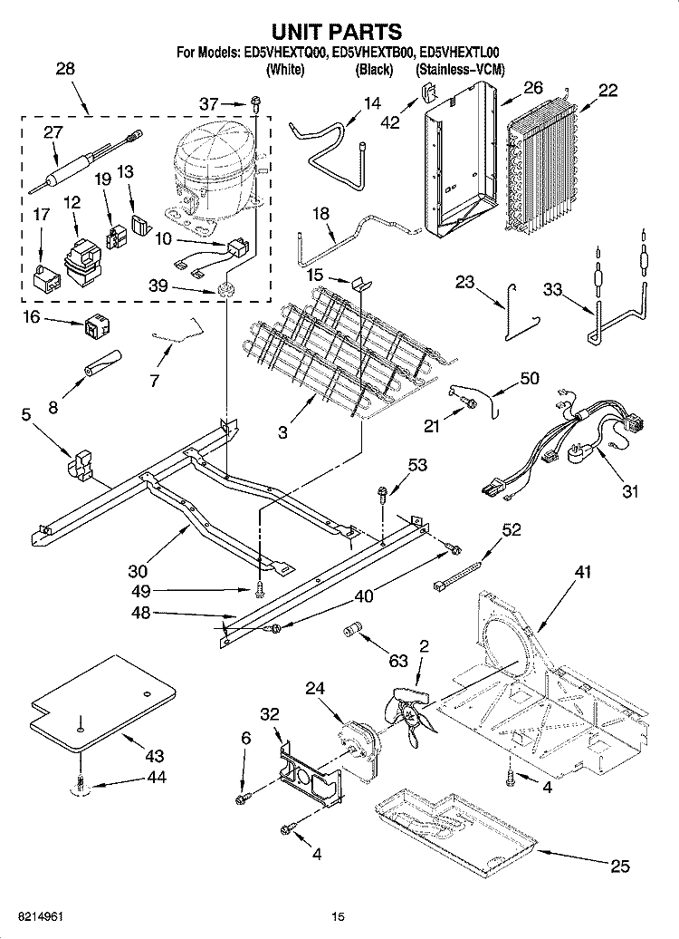 UNIT PARTS Diagram and Parts List for ED5VHEXTB00  Whirlpool Refrigerator