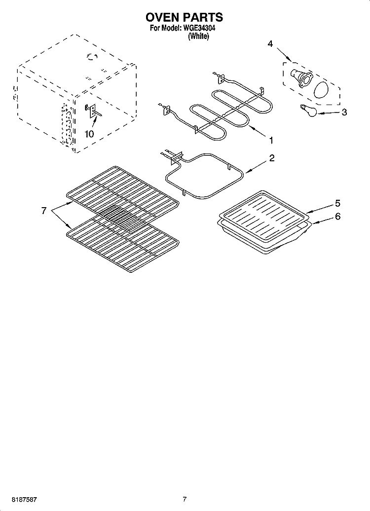 OVEN PARTS, MISCELLANEOUS PARTS Diagram and Parts List for WGE34304  Whirlpool Range