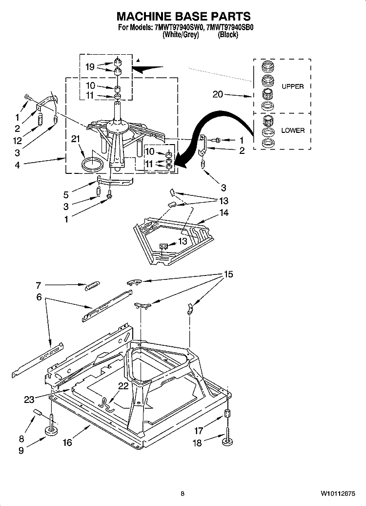 MACHINE BASE PARTS Diagram and Parts List for 7MWT97940SW0  Whirlpool Washer