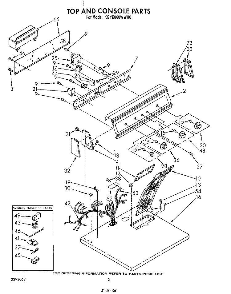 TOP AND CONSOLE , LITERATURE AND OPTIONAL Diagram and Parts List for KGYE860WWH0  KitchenAid Dryer