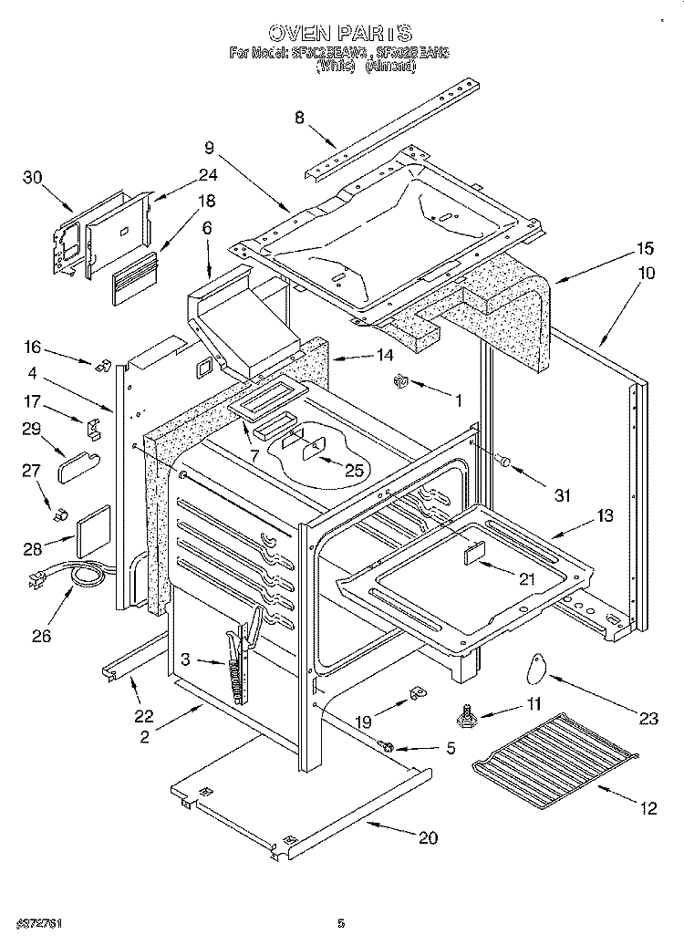 OVEN Diagram and Parts List for SF302BEAW3  Whirlpool Range