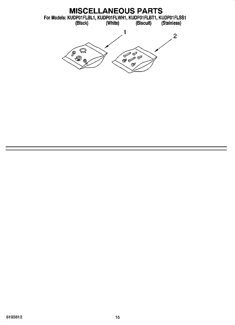 MISCELLANEOUS PARTS OPTIONAL PARTS (NOT INCLUDED) Diagram and Parts List for KUDP01FLSS1  KitchenAid Dishwasher