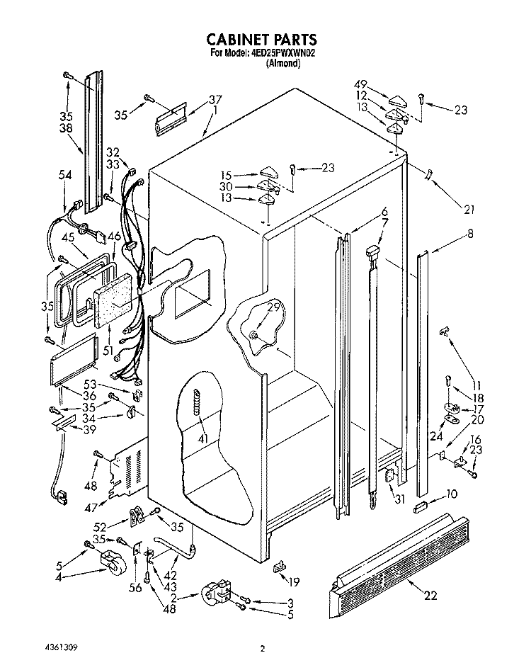 CABINET Diagram and Parts List for 4ED25PWXWN02  Whirlpool Refrigerator