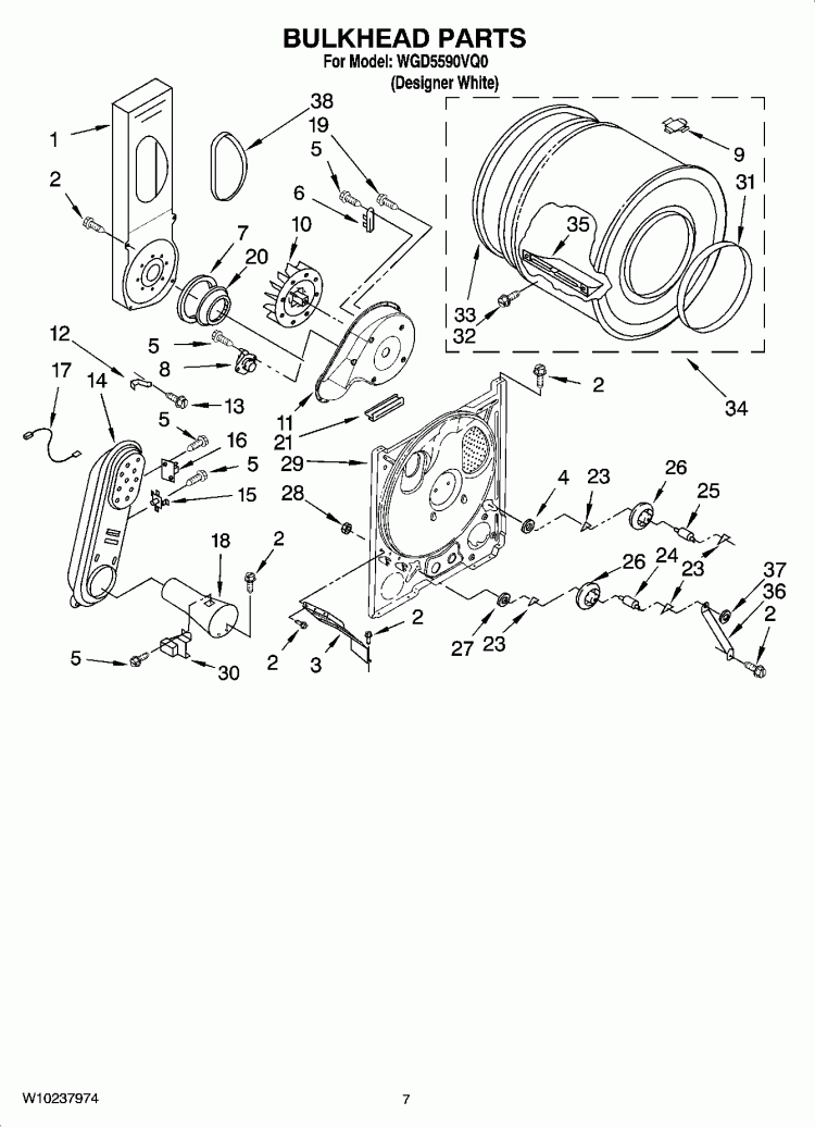 BULKHEAD PARTS, OPTIONAL PARTS (NOT INCLUDED) Diagram and Parts List for WGD5590VQ0  Whirlpool Dryer
