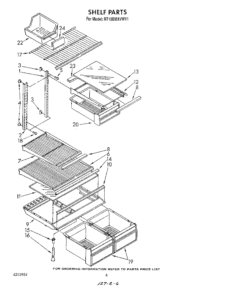 SHELF Diagram and Parts List for RT18BMXVW11  Roper Refrigerator
