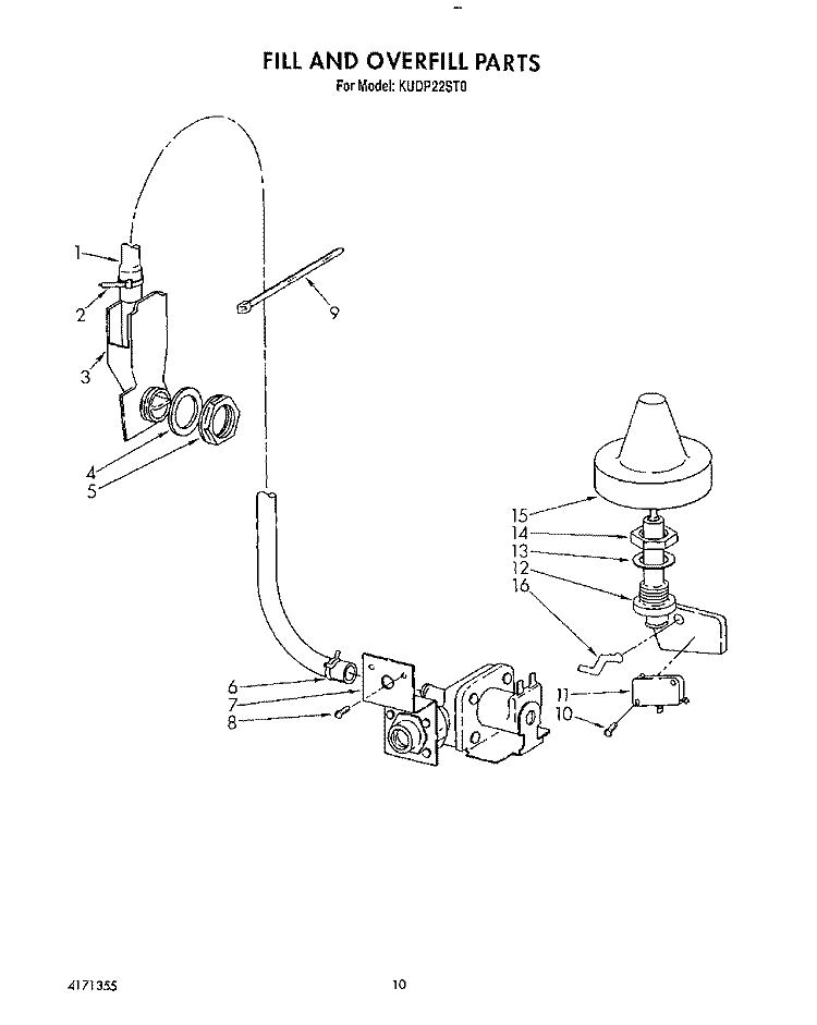 FILL AND OVERFILL Diagram and Parts List for KUDP22ST0  KitchenAid Dishwasher