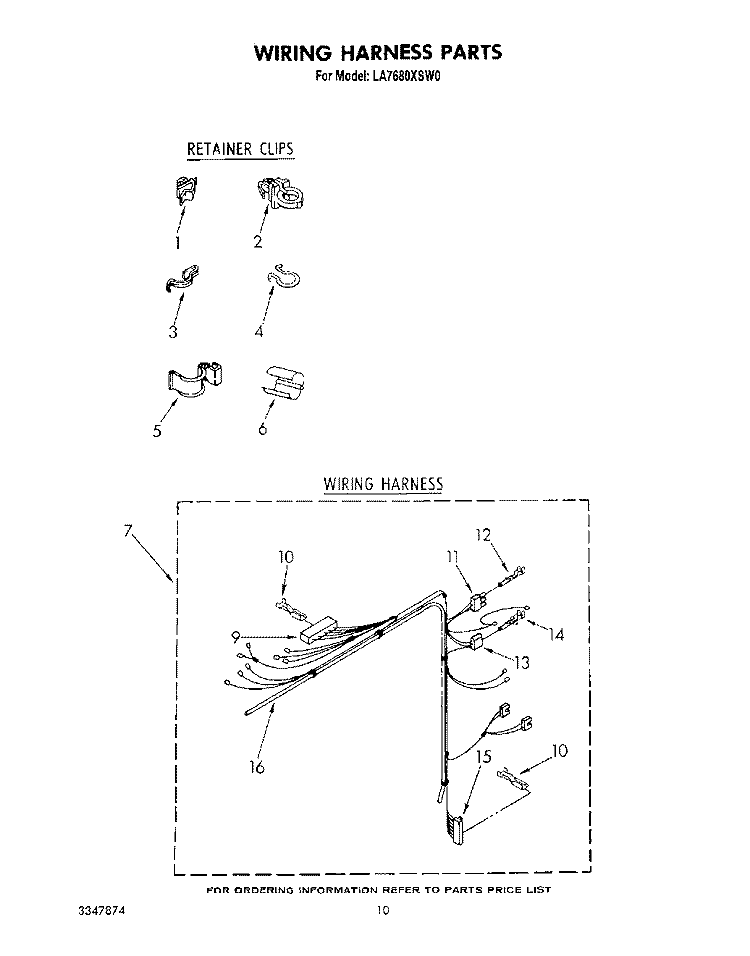 WIRING HARNESS Diagram and Parts List for LA7680XSW0  Whirlpool Washer