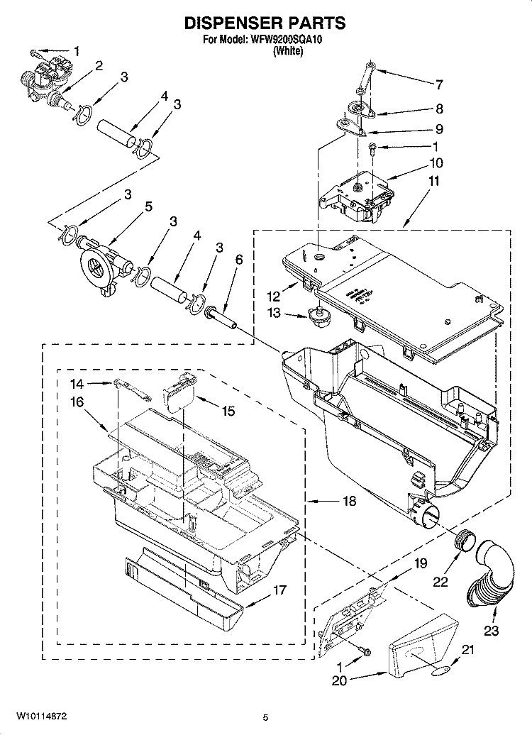 DISPENSER PARTS Diagram and Parts List for WFW9200SQA10  Whirlpool Washer