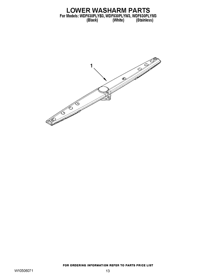 LOWER WASHARM PARTS Diagram and Parts List for WDF530PLYB3  Whirlpool Dishwasher
