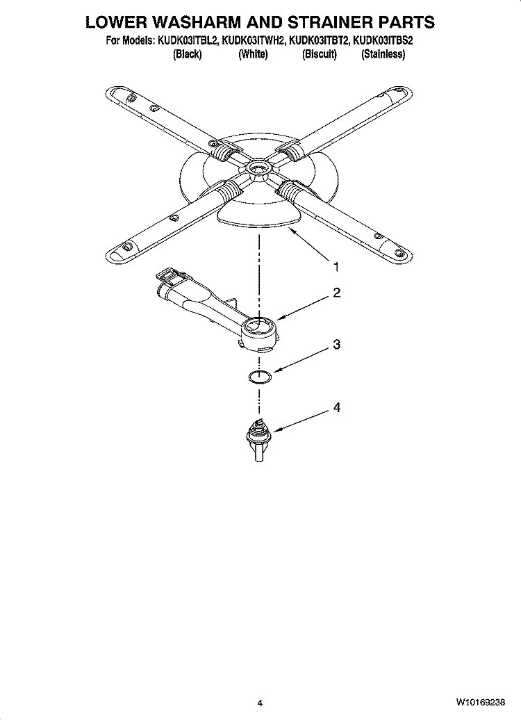 LOWER WASHARM AND STRAINER PARTS Diagram and Parts List for KUDK03ITWH2  KitchenAid Dishwasher