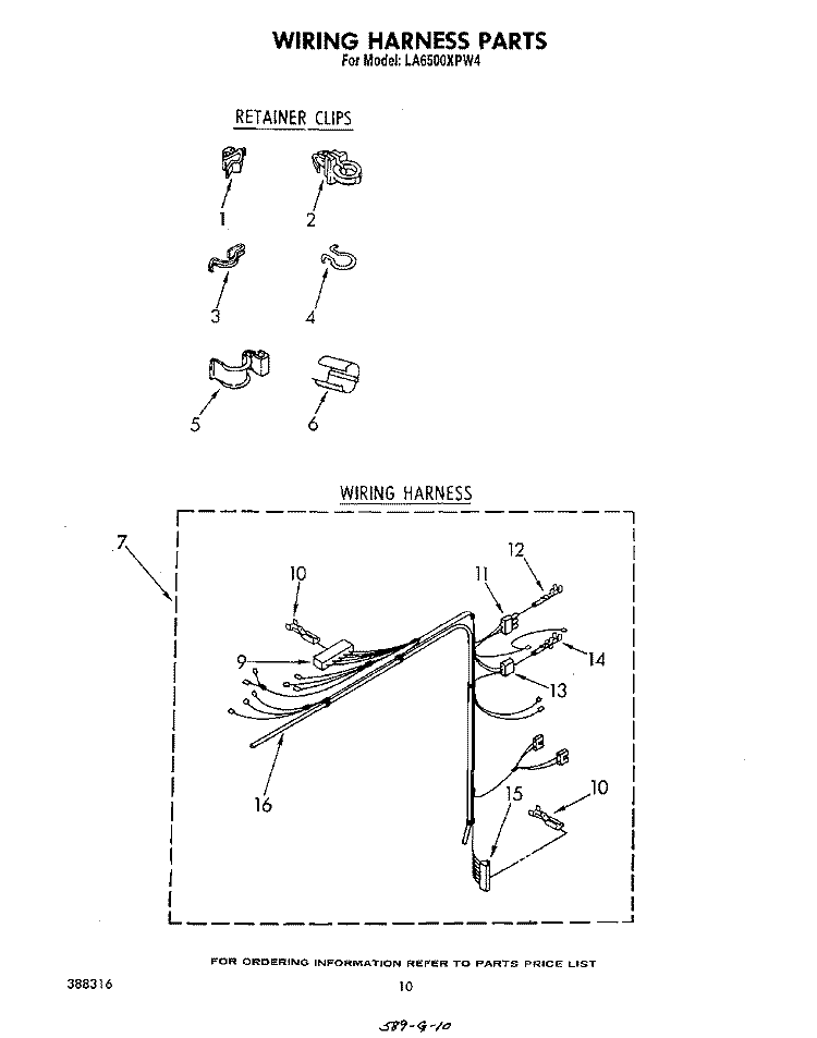 WIRING HARNESS Diagram and Parts List for LA6500XPW4  Whirlpool Washer