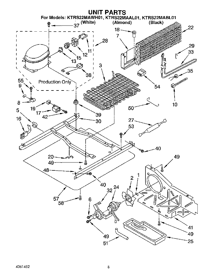 UNIT Diagram and Parts List for KTRS22MABL01  KitchenAid Refrigerator