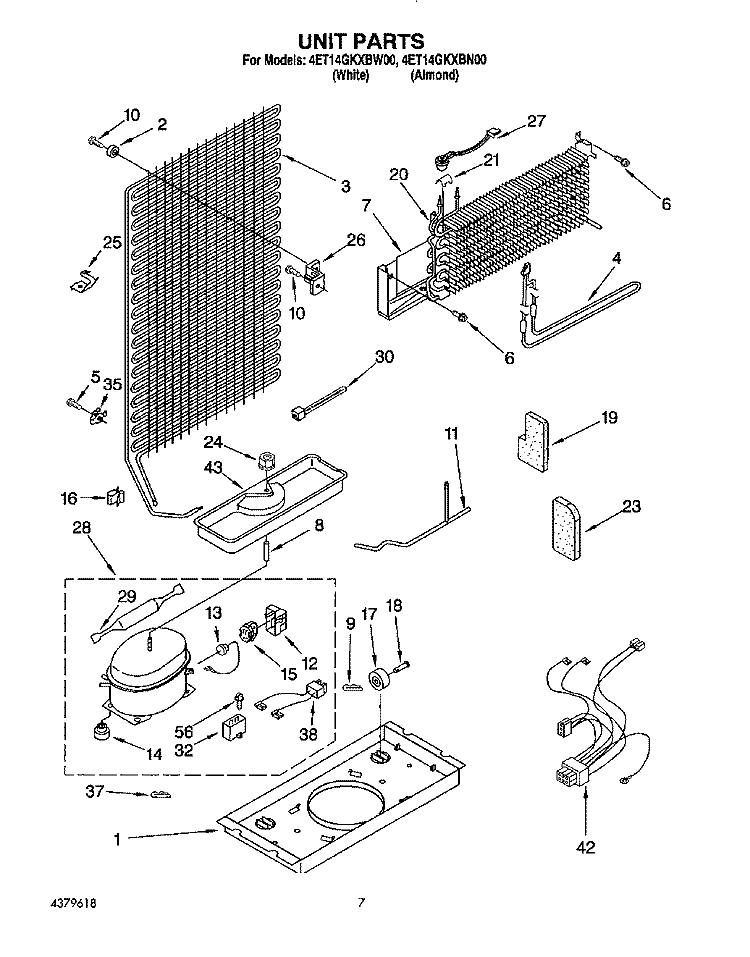 UNIT Diagram and Parts List for 4ET14GKXBW00  Whirlpool Refrigerator