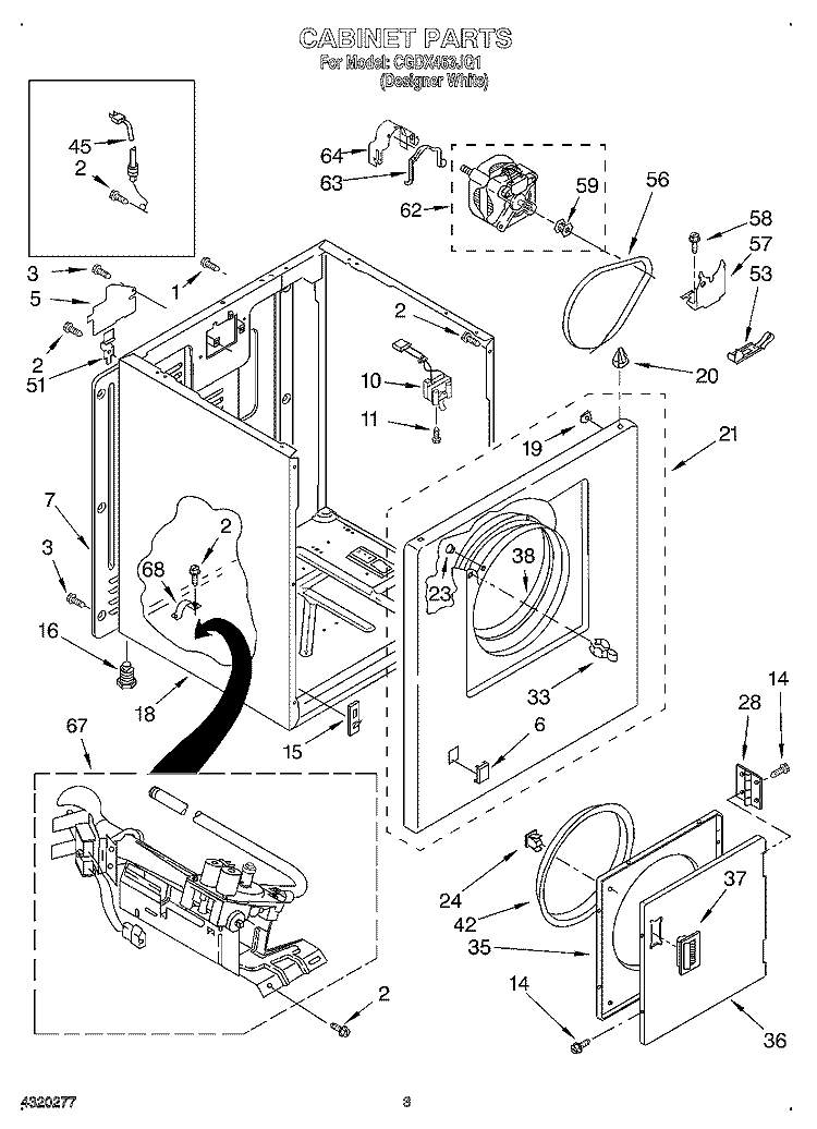 CABINET Diagram and Parts List for CGDX463JQ1  Crosley Dryer