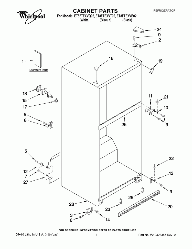 CABINET PARTS Diagram and Parts List for ET8FTEXVT02  Whirlpool Refrigerator