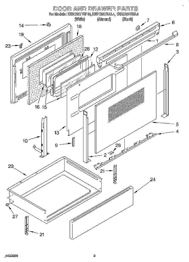 DOOR AND DRAWER Diagram and Parts List for KERC507EAL4  KitchenAid Range