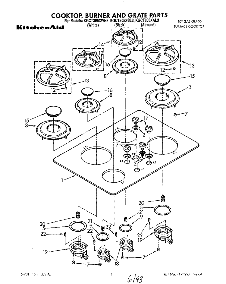 SECTION Diagram and Parts List for KGCT305XAL3  KitchenAid Cooktop