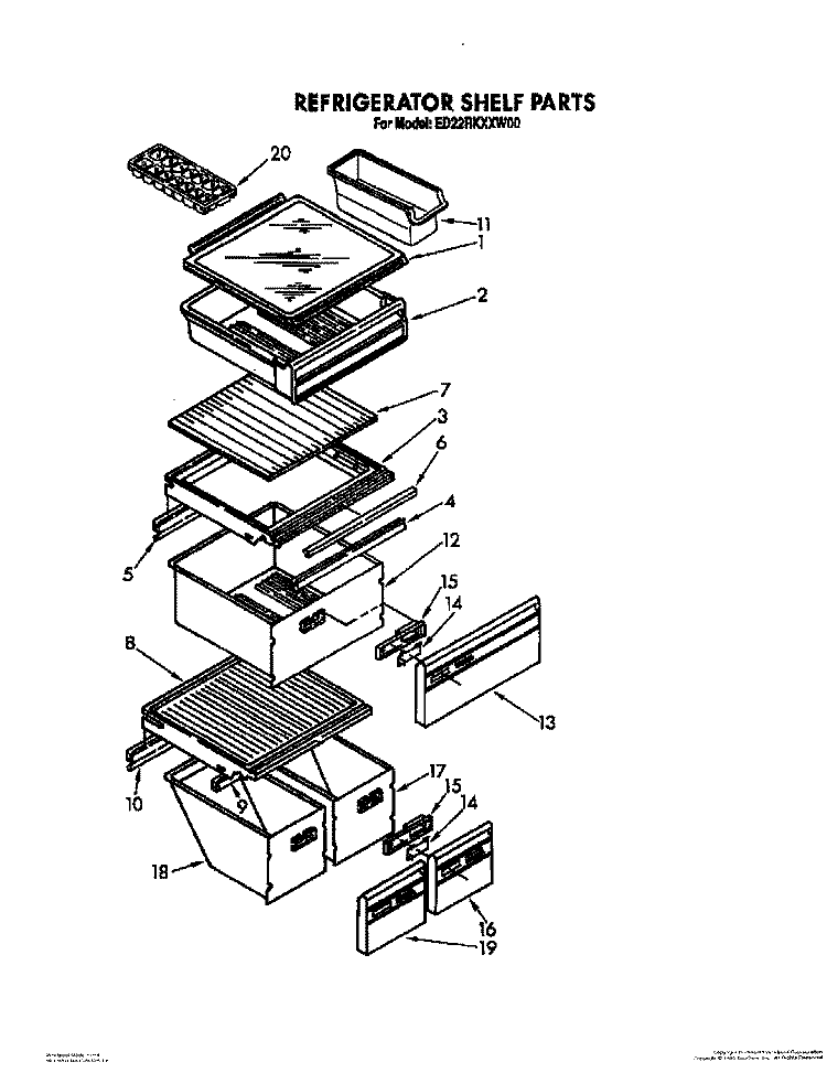 REFRIGERATOR SHELF Diagram and Parts List for 8ED22RKXXW00  Whirlpool Refrigerator