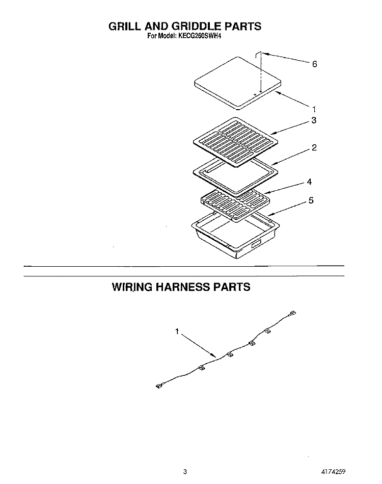 GRILL AND GRIDDLE, WIRING HARNESS Diagram and Parts List for KECG260SAL4  KitchenAid Cooktop