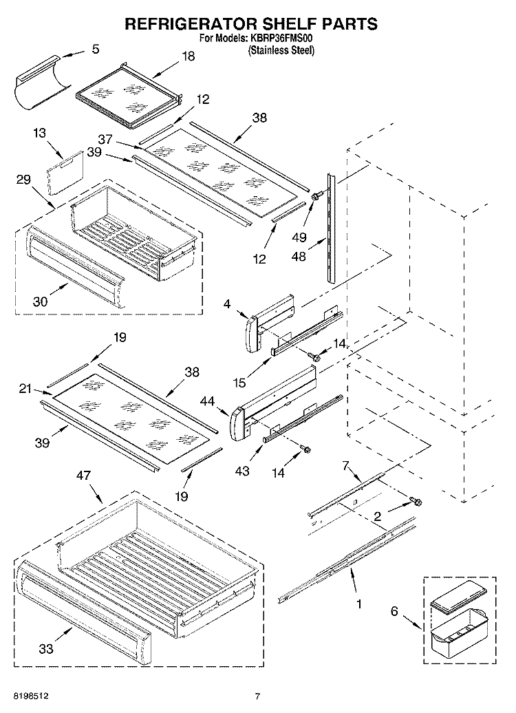 REFRIGERATOR SHELF PARTS Diagram and Parts List for KBRP36FMS00  KitchenAid Refrigerator