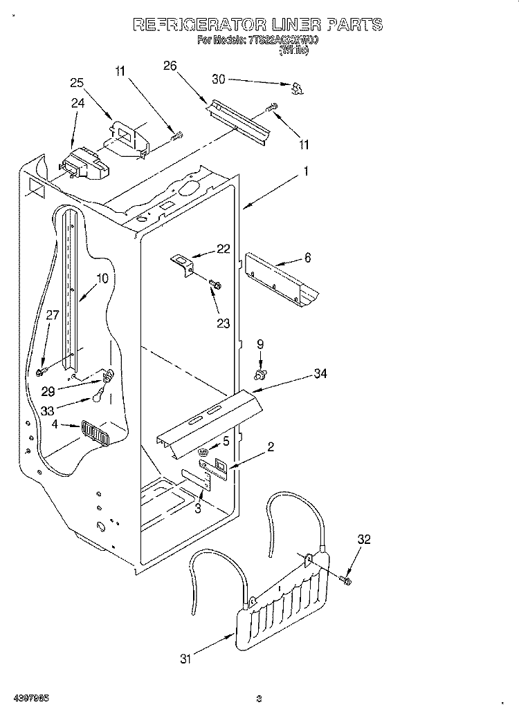 REFRIGERATOR LINER Diagram and Parts List for 7TS22AQXGW00  Whirlpool Refrigerator