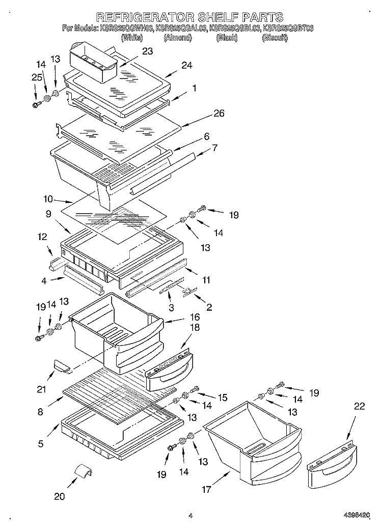 REFRIGERATOR SHELF Diagram and Parts List for KSRS25QGWH03  KitchenAid Refrigerator