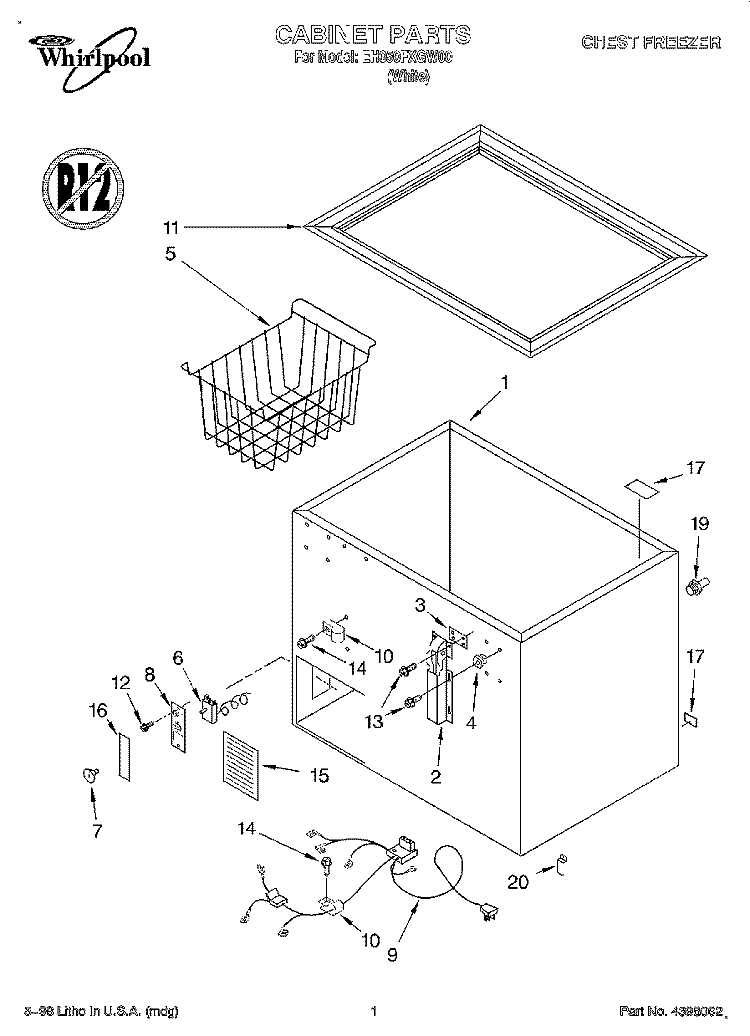 SECTION Diagram and Parts List for EH050FXGW00  Whirlpool Freezer