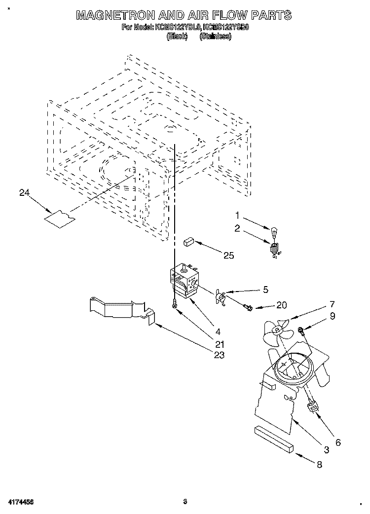 MAGNETRON AND AIR FLOW Diagram and Parts List for KCMS122YBL0  KitchenAid Microwave