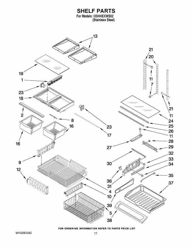 SHELF PARTS Diagram and Parts List for IX5HHEXWS02  Whirlpool Refrigerator
