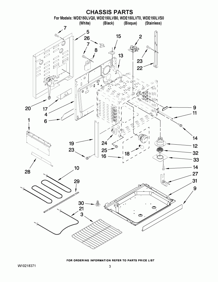 CHASSIS PARTS Diagram and Parts List for WDE150LVS0  Whirlpool Range