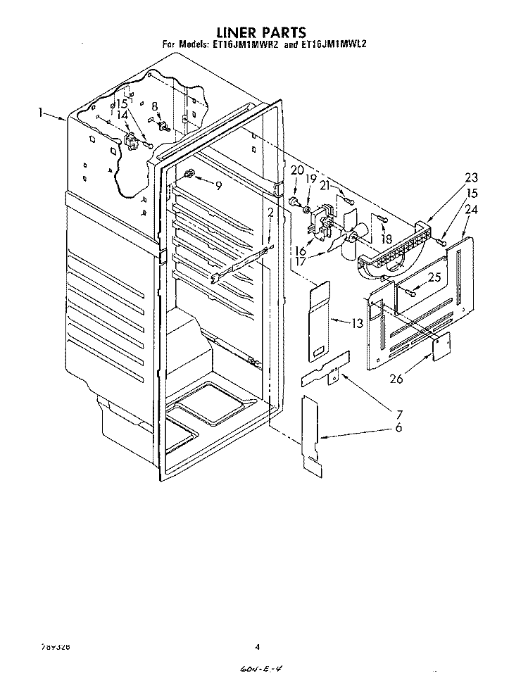 LINER Diagram and Parts List for ET16JM1MWR2  Whirlpool Refrigerator