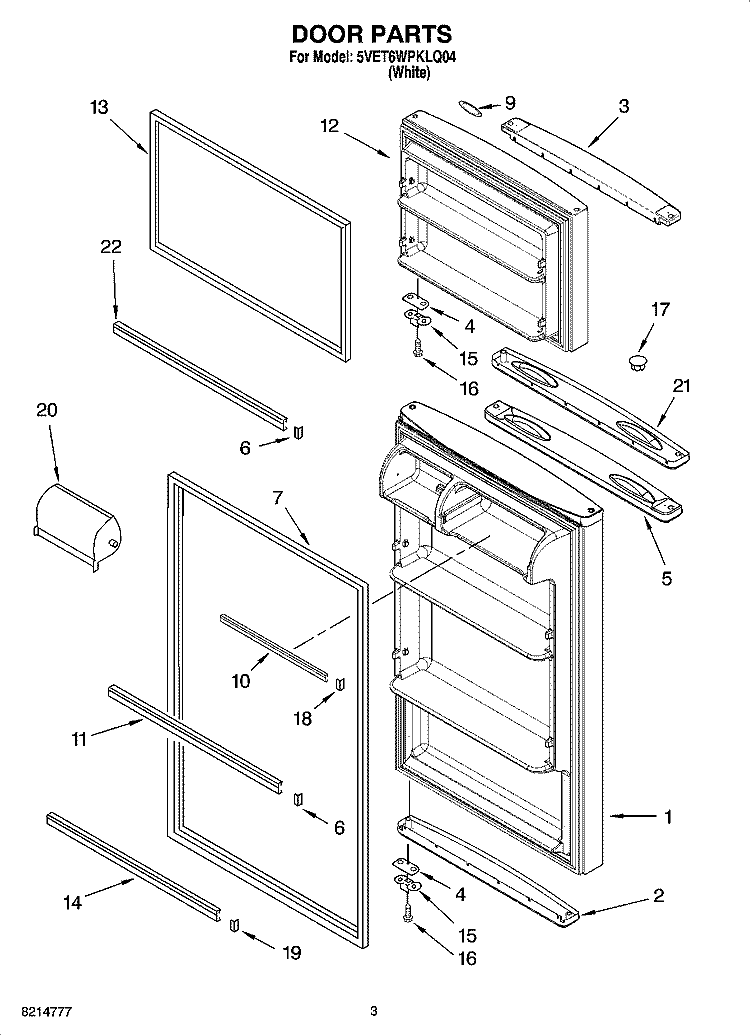DOOR PARTS Diagram and Parts List for 5VET6WPKLQ04  Whirlpool Refrigerator
